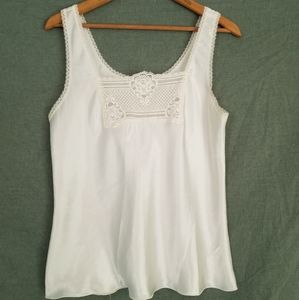 Silky White lace insert blouse sz small